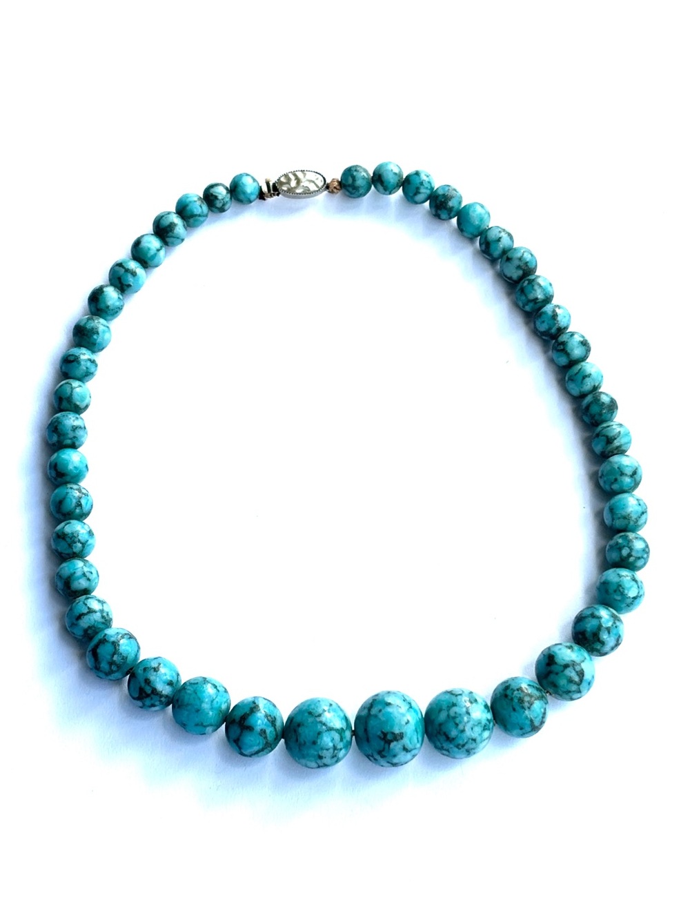 Vintage 1950s Czechoslovakia Hubble Glass Bead Faux Turquoise Collar Necklace